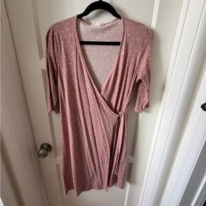 Synergy Organic Clothing Dusty Rose Wrap Tunic with Tiny White Dot Print